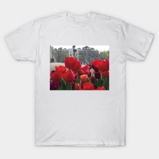 Tulip Flower on Amsterdam city landscape T-Shirt